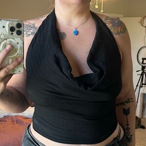 Black Halter Neck Drape Cowl Neck Crop Top Women Sexy Backless Party‎ Clubwear